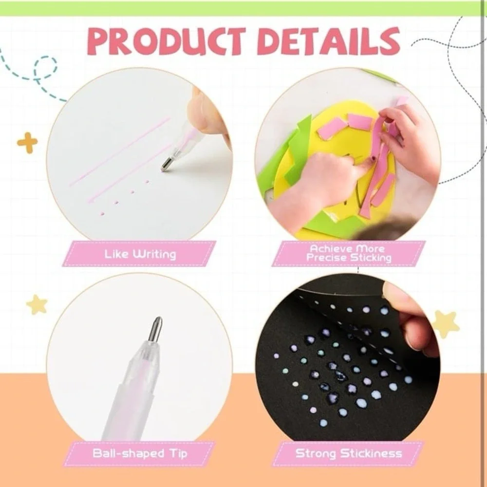 Fulmoon 24 Pieces Ball Point Glue Pen with Glue Refills for Quick Dry Pen for Pa